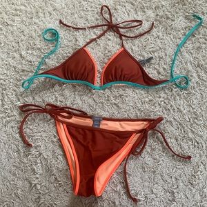 aerie dark red triangle bikini